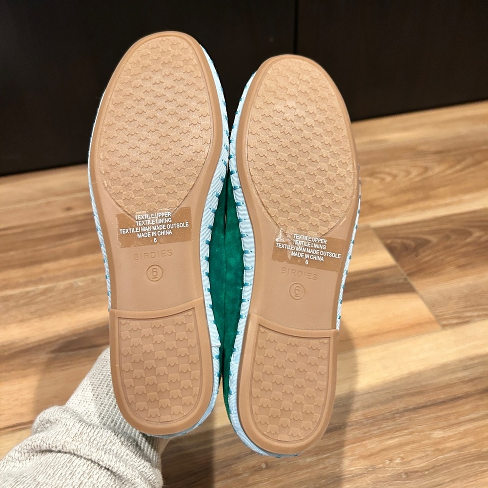 Birdies Green Velvet Slip-On Flats with Light Trim - Picture 9 of 11